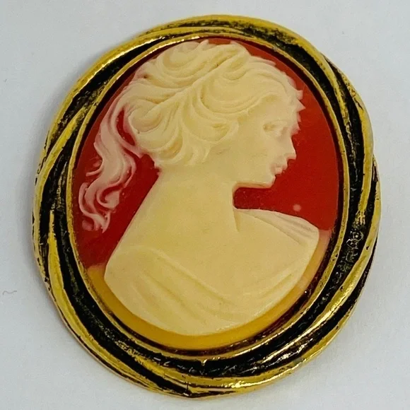 VINTAGE cameo brooch pendant gold tone - Picture 2 of 11